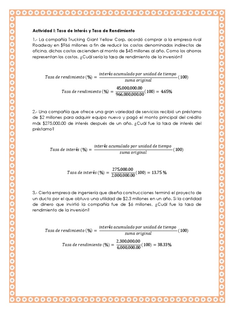 Cálculo de Tasa de Rendimiento y Ejercicios | PDF | Interés | Economias