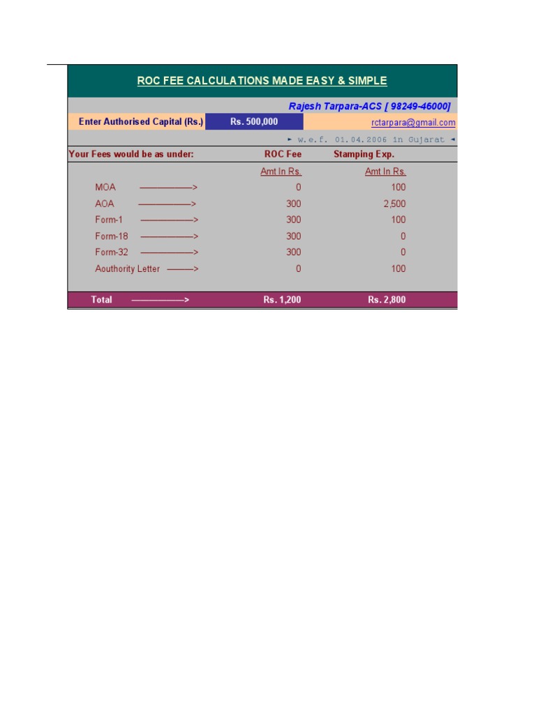 Simple ROC Fee Calculation Guide | PDF