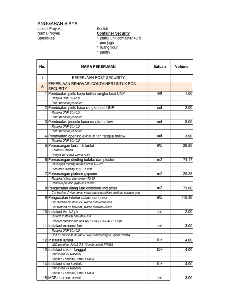 Renovasi Container untuk Mess Crew | PDF