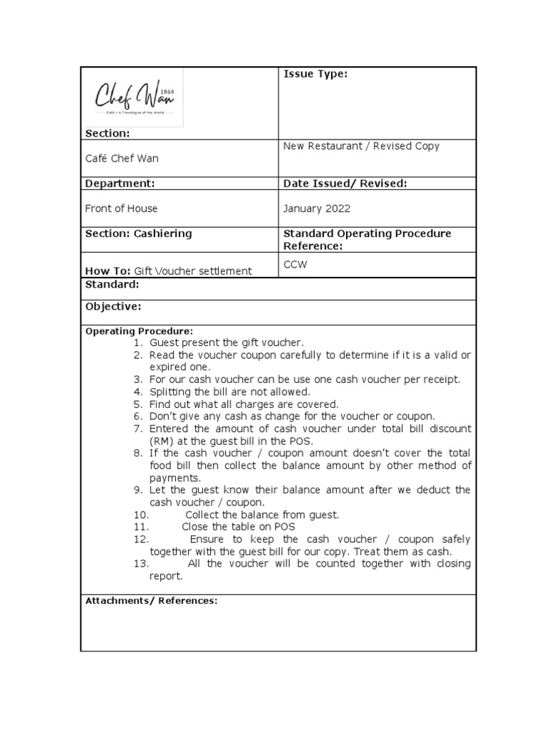 Sop - CCW Gift Vouchers Settlement | PDF