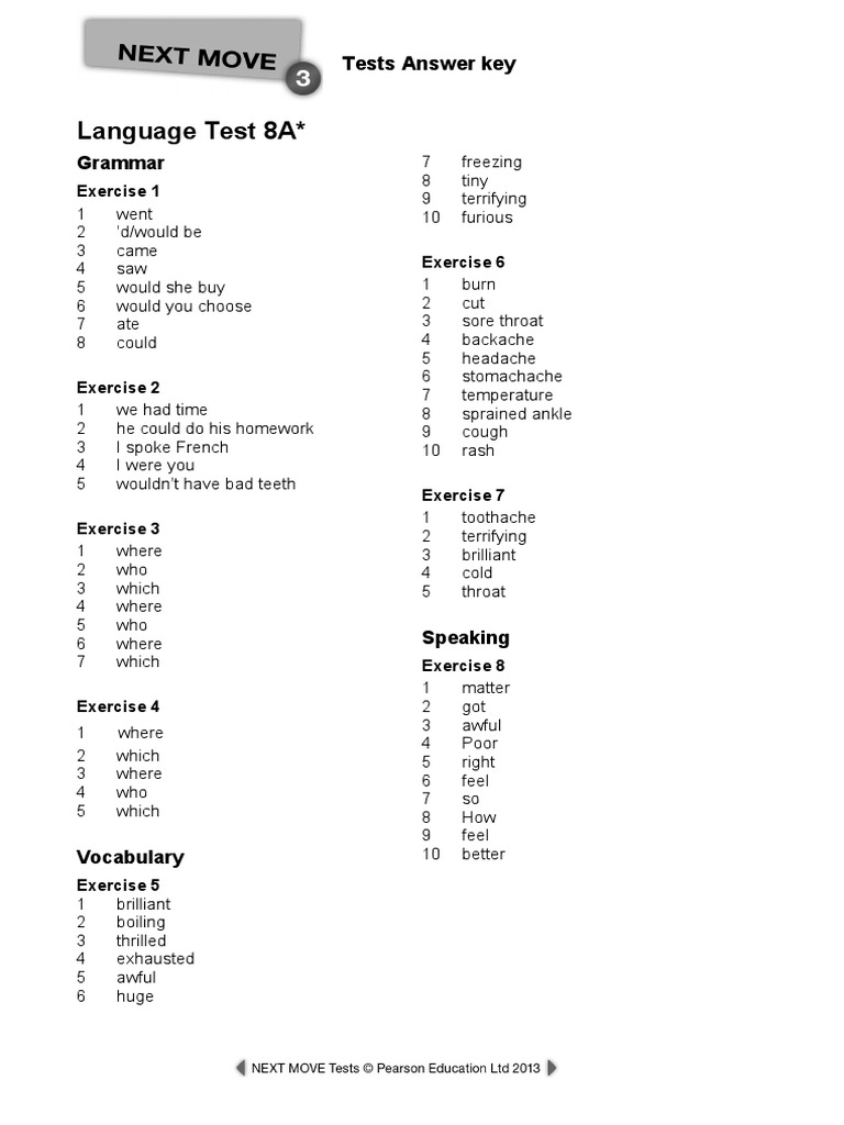 Language Test 8A and 8B Answers | PDF