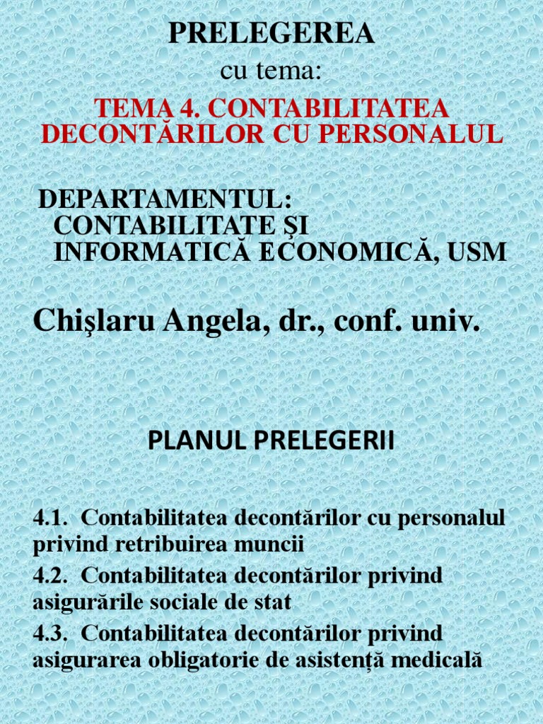 Tema 4 Contabilitatea Decontăriilor Cu Personalul | PDF