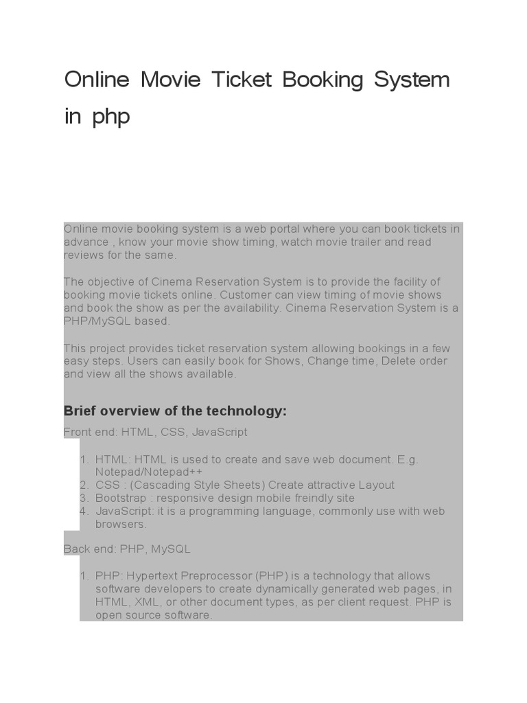 Online Movie Ticket Booking System in PHP | PDF