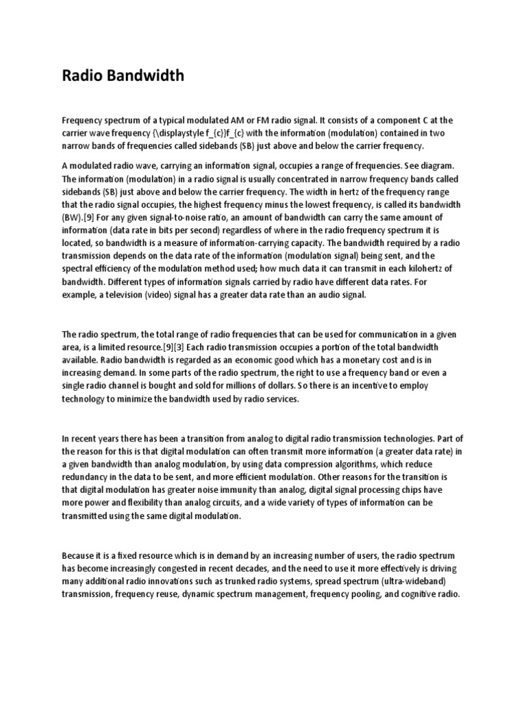 Radio Bandwidth PDF Radio Radio Spectrum