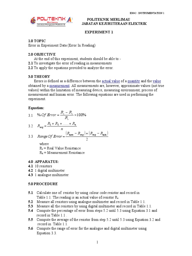 Measuring Error in Electrical Resistance | PDF | Resistor | Measurement