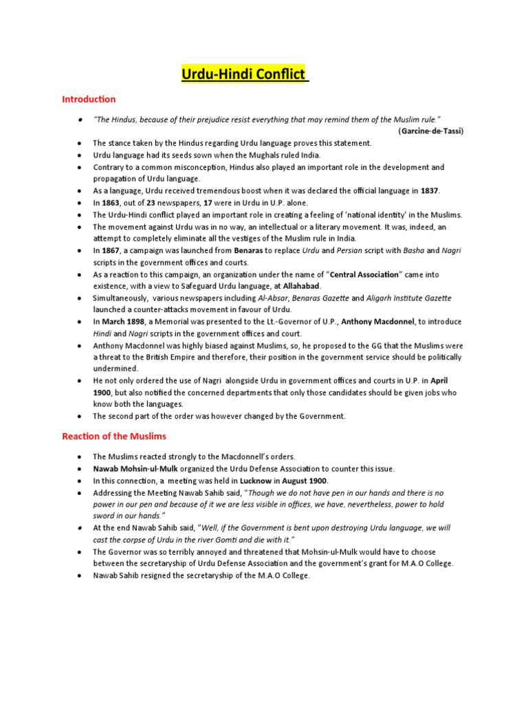 The Rise and Polarization of the UrduHindi Conflict A Catalyst for