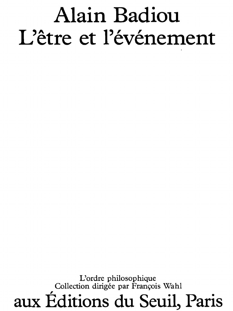 Alain Badiou L'Etre Et L'evenement PDF