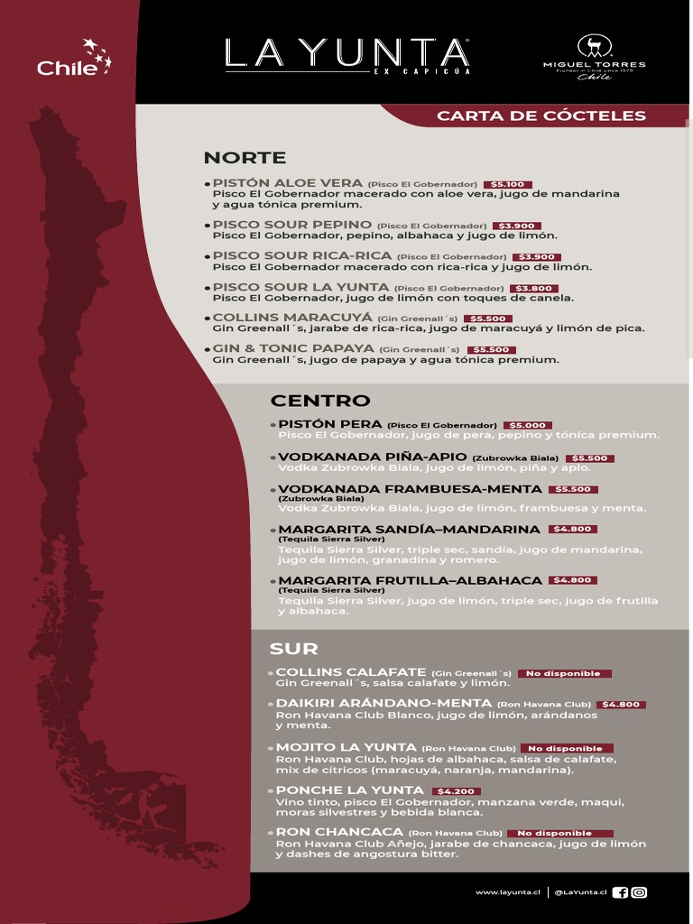 Carta de Cócteles La Yunta | PDF | Bebidas alcohólicas | Bebida