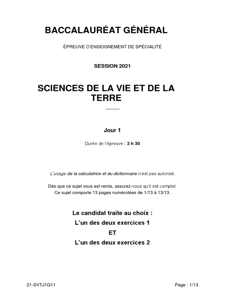 Épreuve SVT Bac 2021: Exemples et enjeux | PDF | Glacier | Atmosphère ...