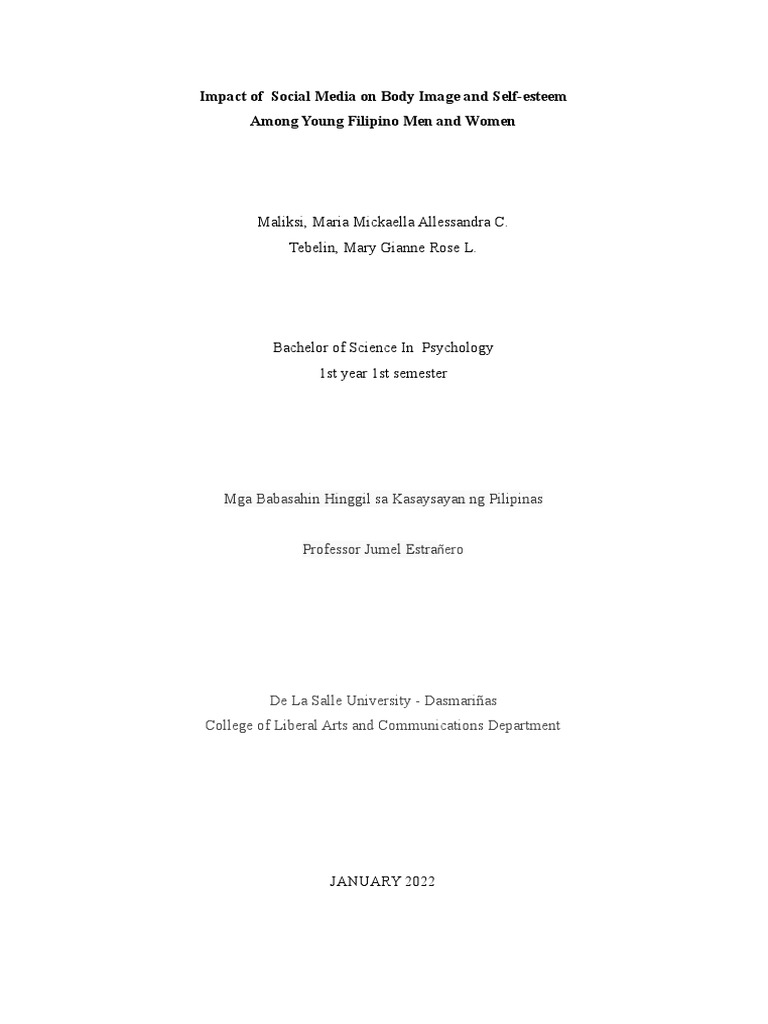 Impact Of Social Media On Body Image And Self Esteem Among Young