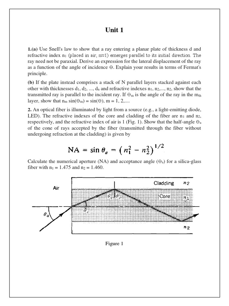 Questions Unit 1, 2 and 3 | PDF | Optics | Wavelength