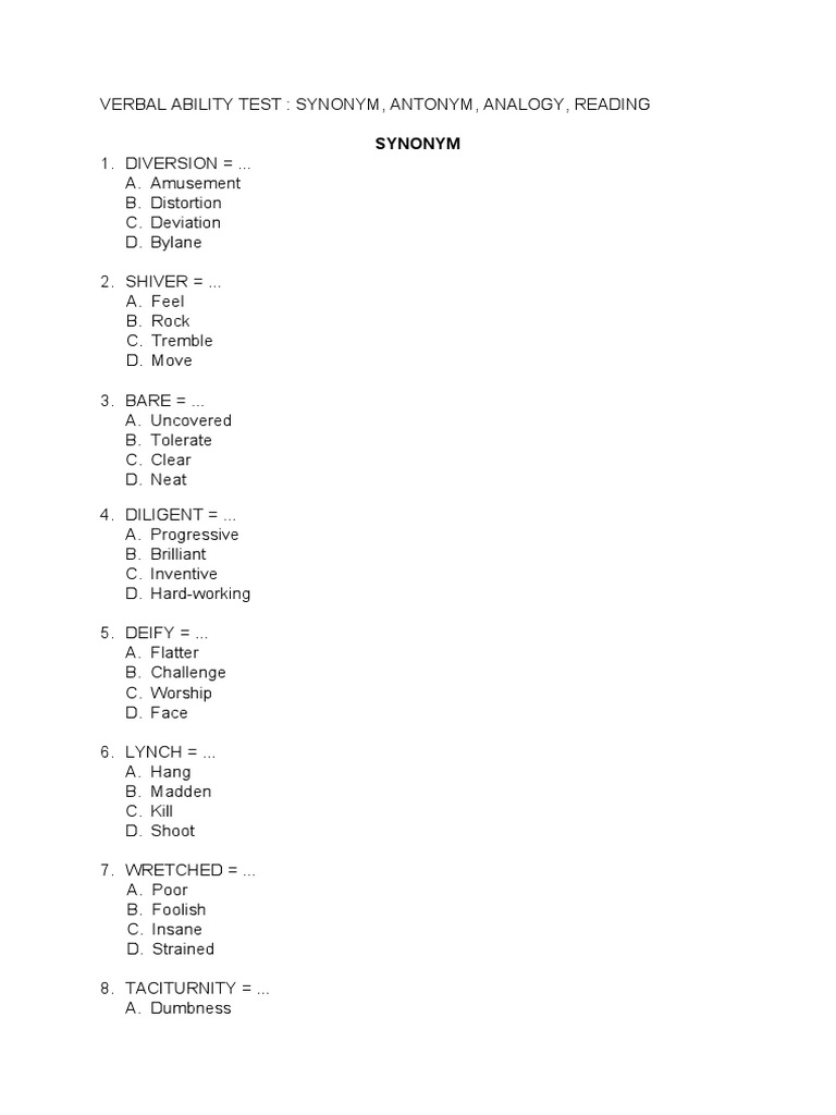 Iup Unair 2022 Apt (I. Verbal 1. Synonym) PDF