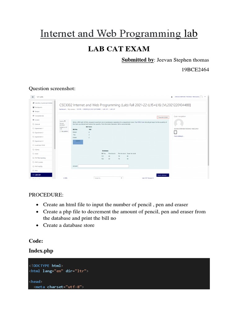 Internet and Web Programming: Lab Cat Exam | PDF