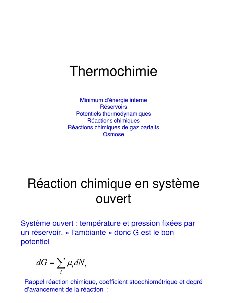 Concepts clés de la thermochimie | PDF | Réactions chimiques | Osmose