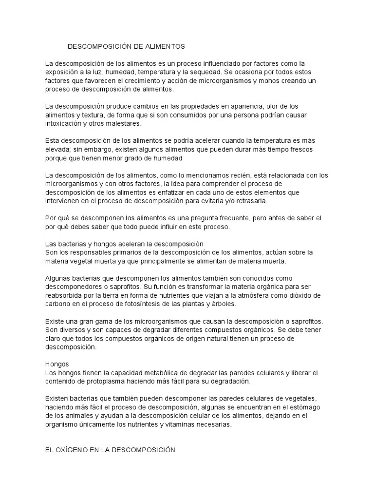 Factores que influyen en la descomposición de los alimentos y métodos ...