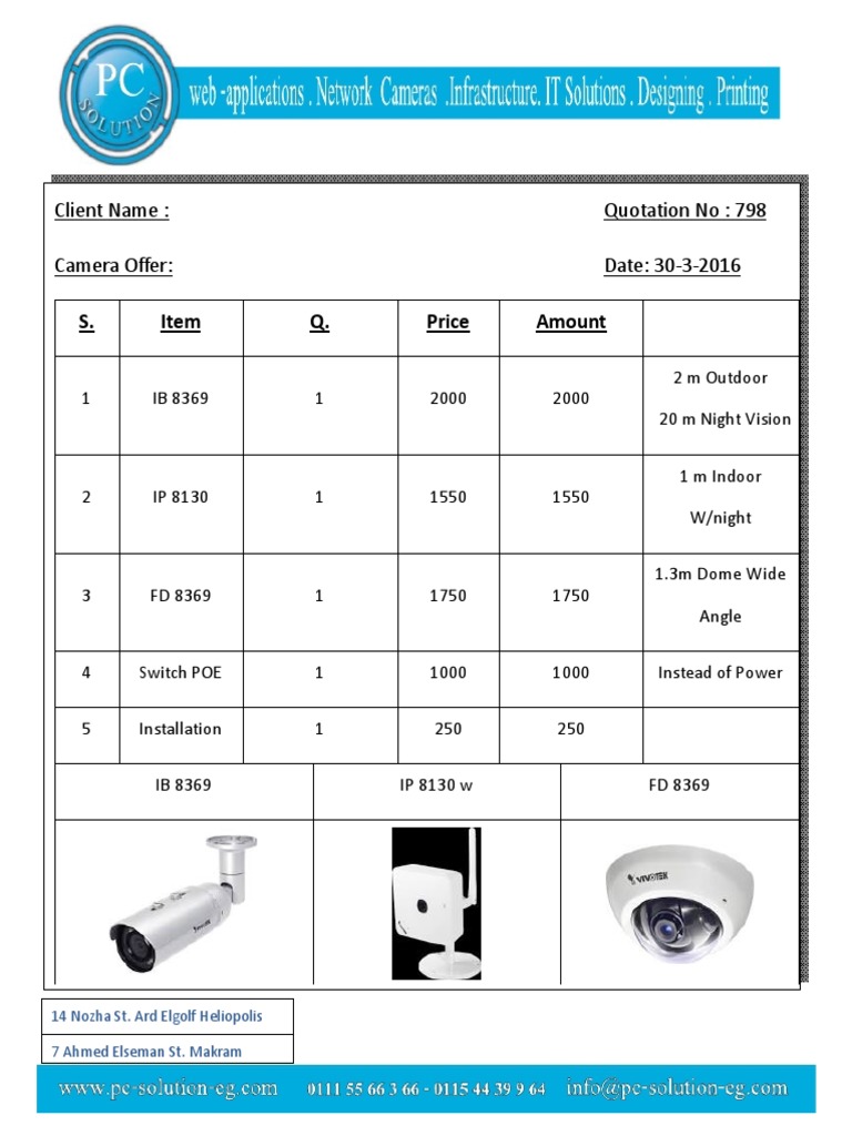 Client Name: Quotation No: 798 Camera Offer: Date: 30-3-2016 | PDF