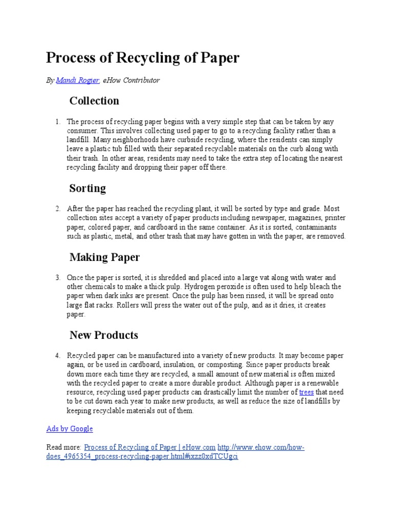 Process of Recycling of Paper | PDF | Science & Mathematics