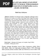 Hubungan Antara Kekuatan Otot Lengan, Otot Tungkai, Tinggi Badan Terhadap Kecepatan Renang Gaya Crawl 50 Meter Oleh Hadi SetyonSubiyono