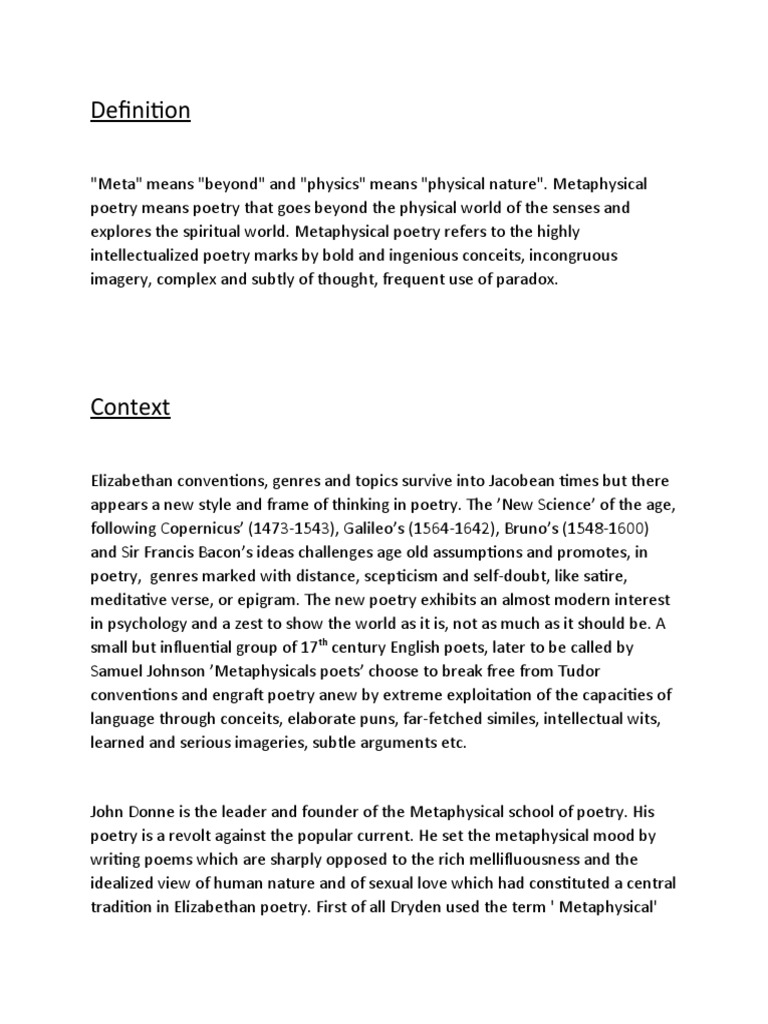 John Donne and Metaphysical Poetry PDF Poetry Metaphysics