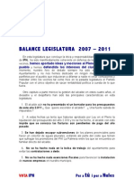 BALANCE LEGISLATURA 2007 - 2011 en Nules