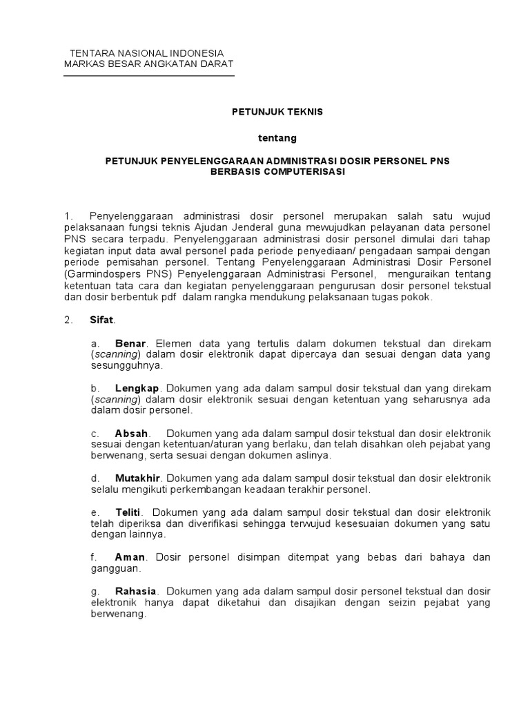 Panduan Administrasi Dosir PNS TNI | PDF
