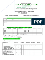 Regis Benedictine Academy: Student'S Anecdotal Record SY: - 2021-2022