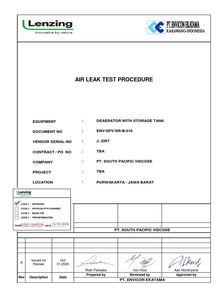 ENV SPV DR B 016 Air Leak Test Procedure Rev A PDF