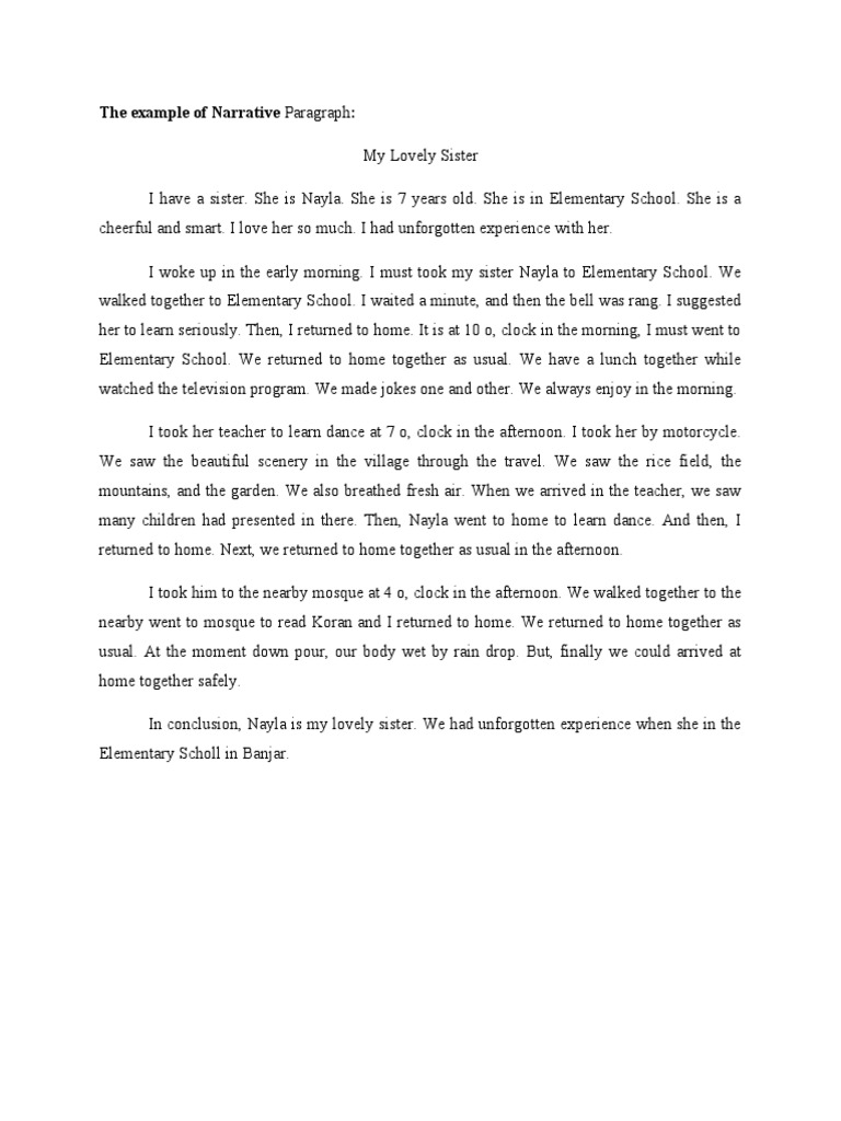 My Lovely Sister: A Narrative Example | PDF | Language Arts ...