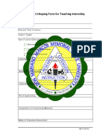 Lesson Critiquing Form For Teaching Internship: My Portfolio