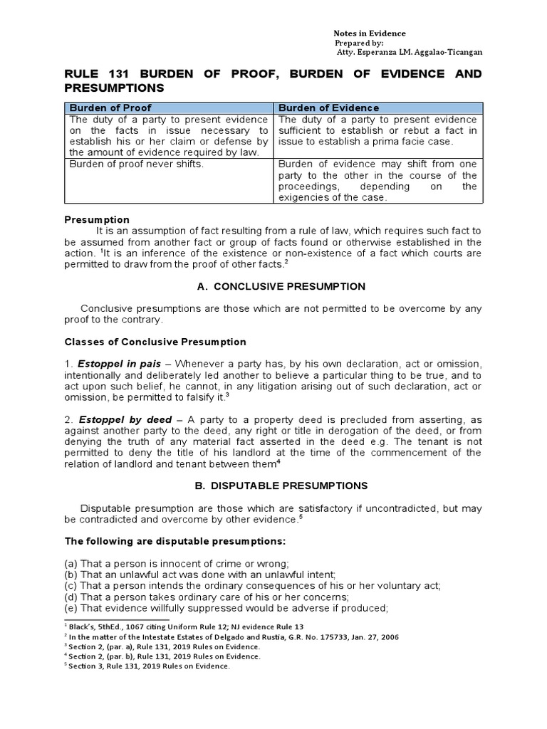 Disputable Presumptions in Law | PDF | Burden Of Proof (Law) | Marriage