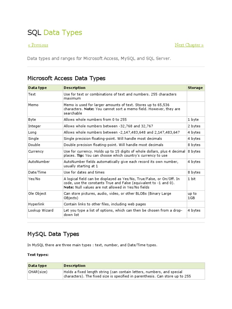 Microsoft Access Data Types | PDF | Software Engineering | Integer ...