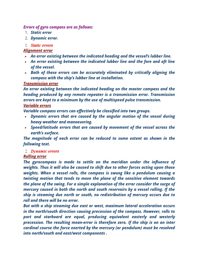 Gyro Compass Errors and Corrections | PDF | Rotation | Gyroscope