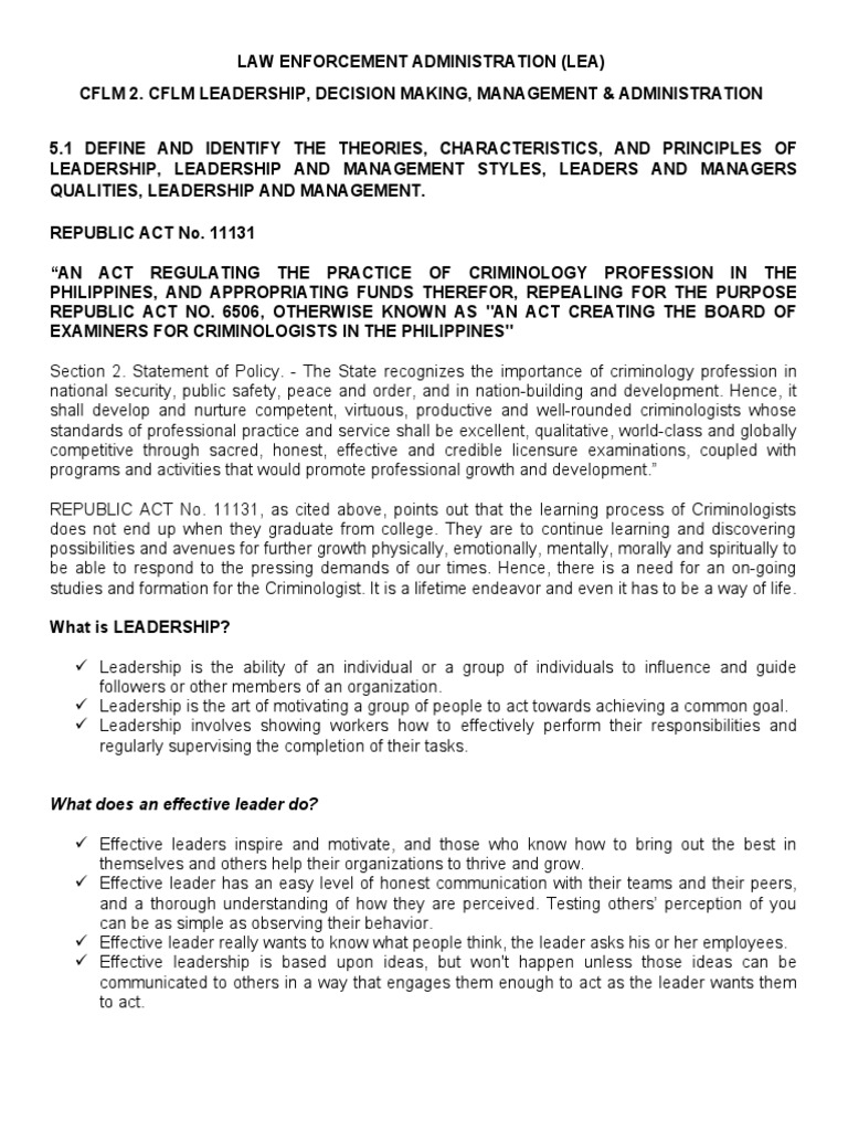 CFLM 2: Leadership in Criminology | PDF | Leadership | Leadership