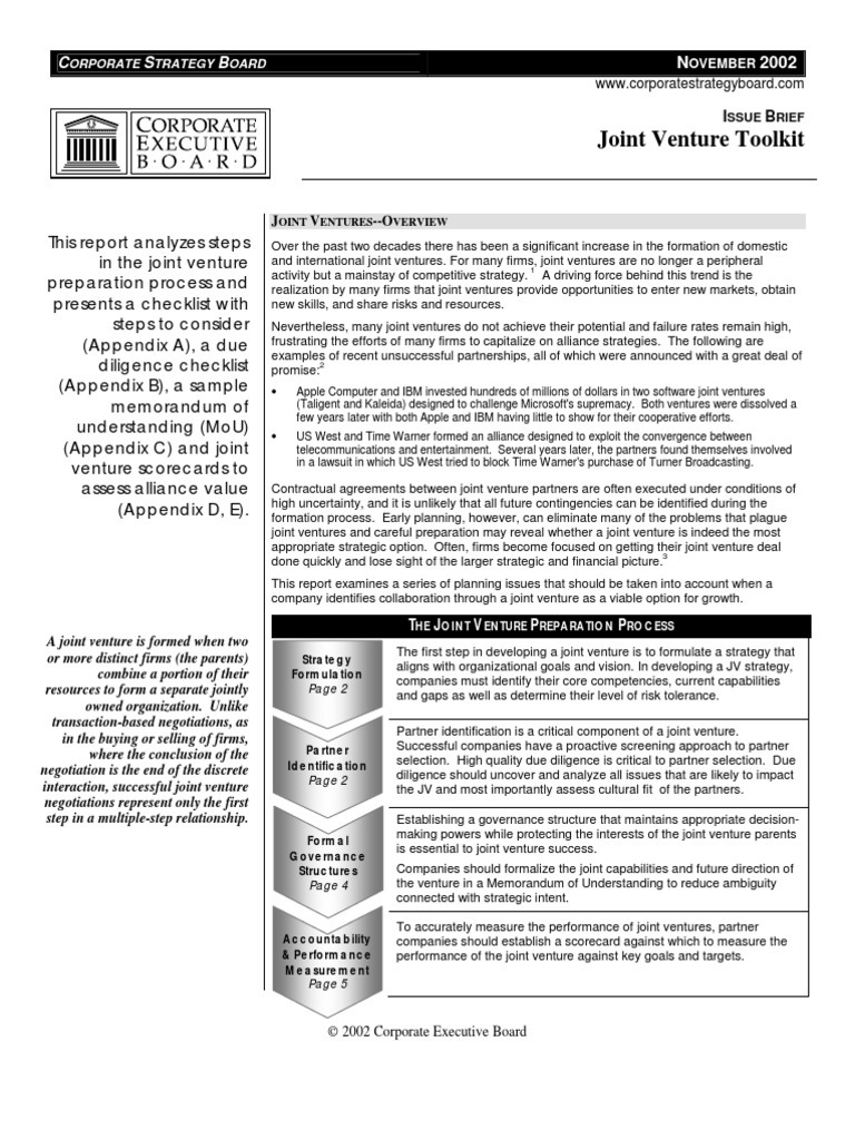 CSB Joint Venture Toolkit | PDF | Joint Venture | Strategic Management