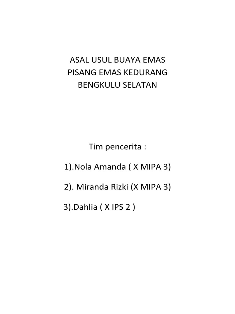 Asal Usul Buaya Emas Pisang Emas Kedurang Bengkulu Selatan PDF