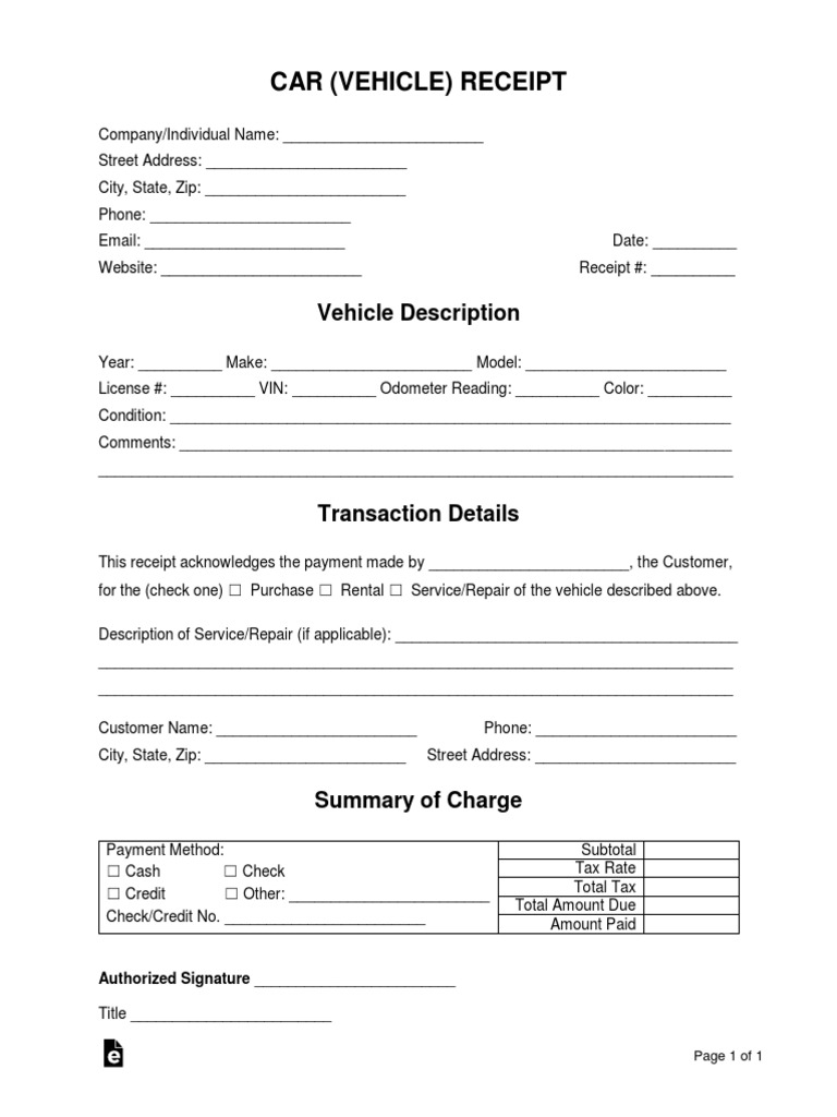 Car Vehicle Receipt Template | PDF | Business | Law