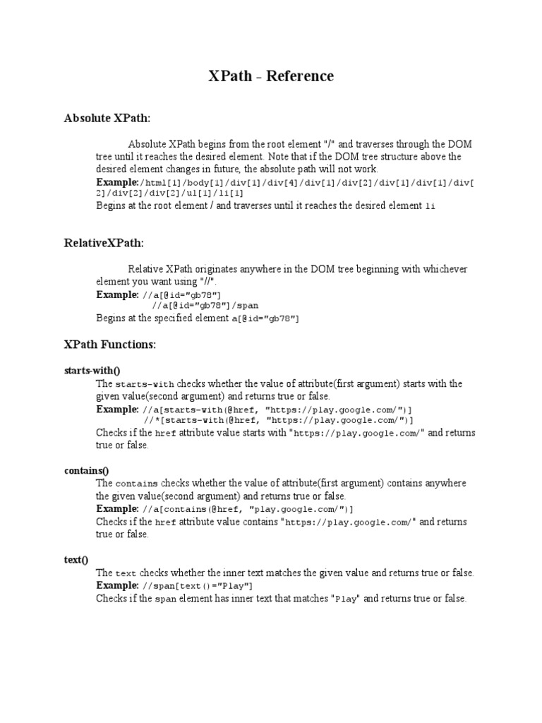 Xpath Reference PDF X Path Software Engineering