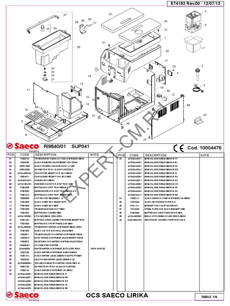Saeco Lirika SUP041 RI9840 | PDF | Coffee | Machines