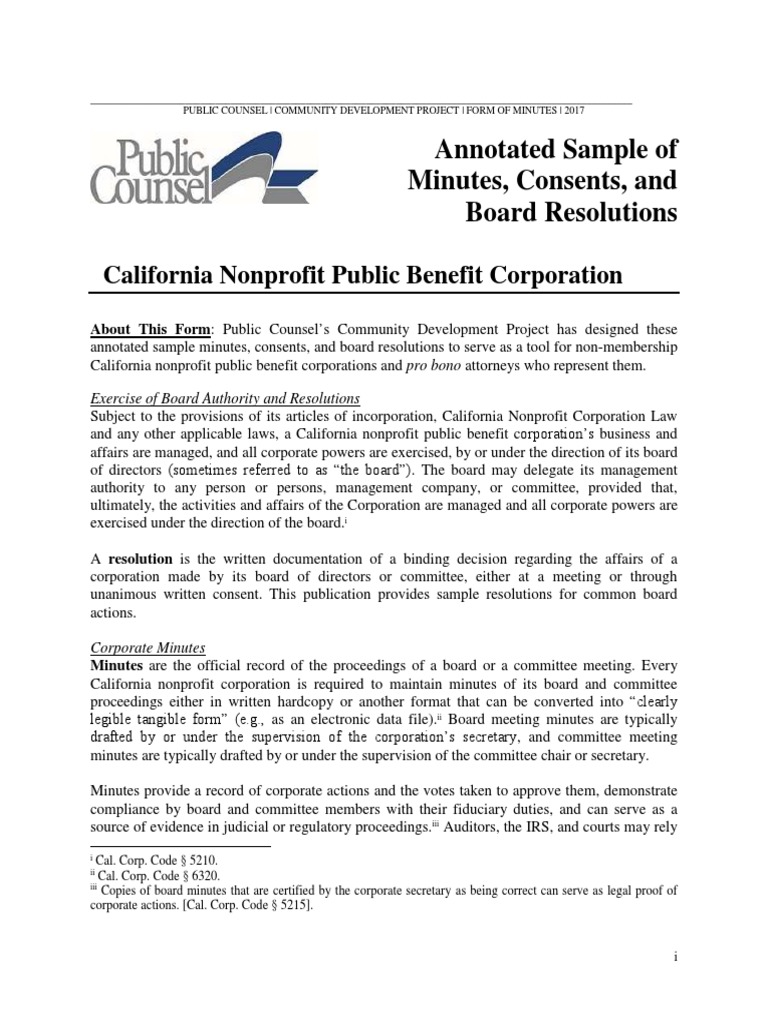 Nonprofit Board Minutes & Resolutions Guide | PDF | Board Of Directors ...