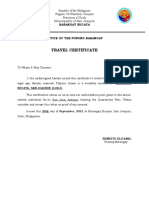 Travel Certificate: Barangay Bucaya