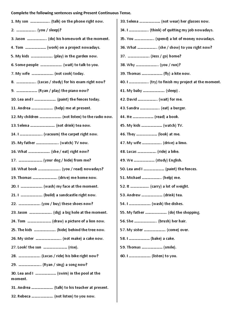 Present Continuous Practice | PDF | Games & Activities