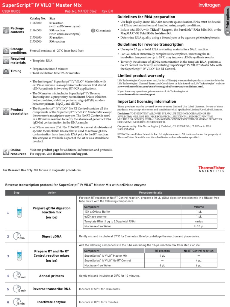 SuperscriptIV VILO Master Mix UG | PDF | Reverse Transcriptase | Real ...