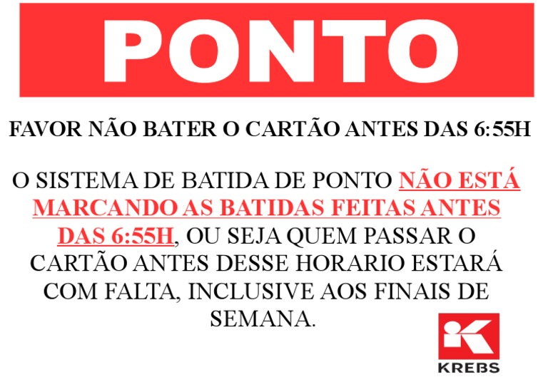 Aviso sobre Batida de Ponto Antes das 6:55H | PDF