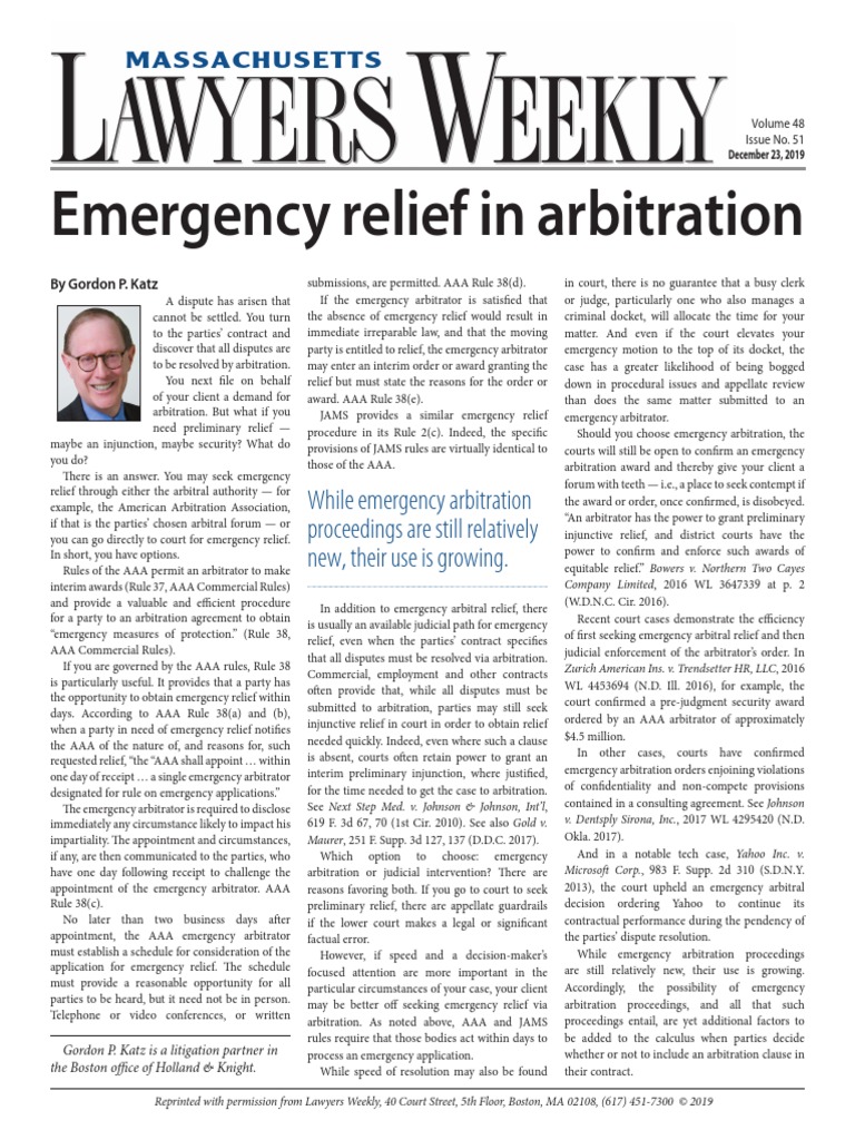 Emergency Relief in Arbitration While Emergency Arbitration