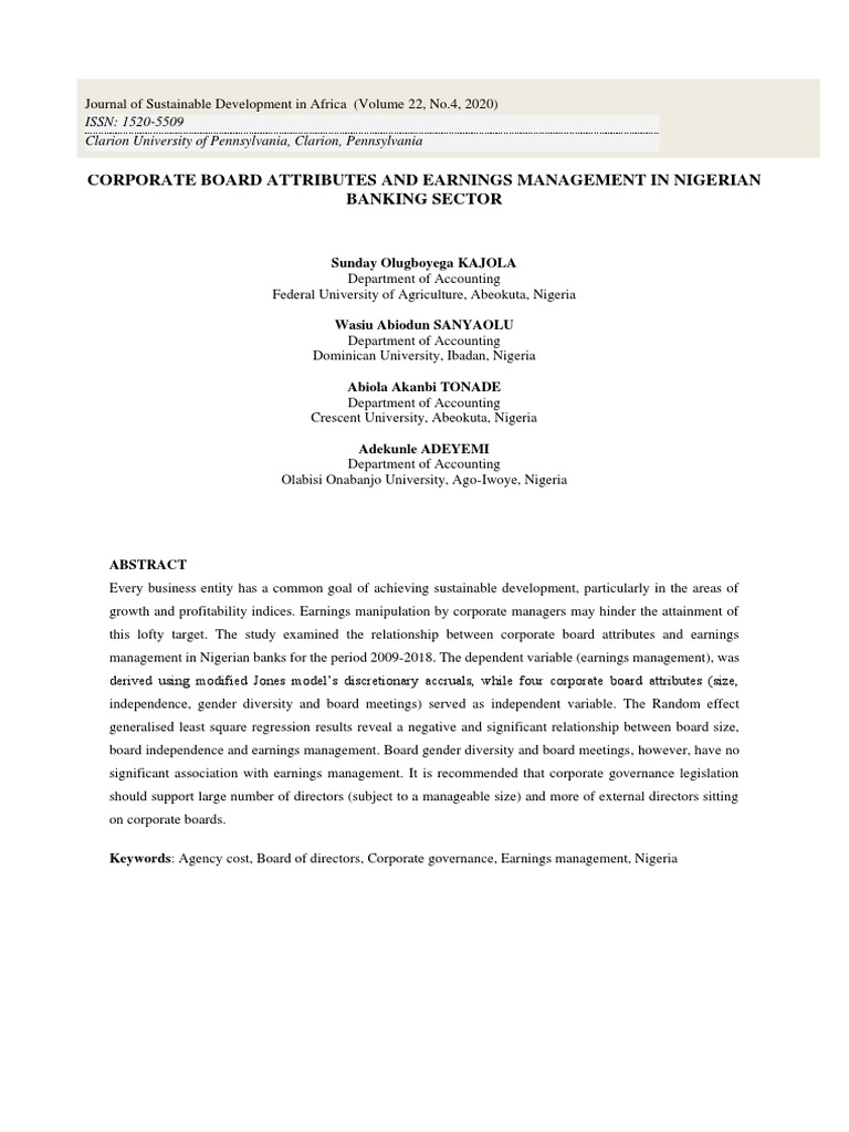 Corporate Board Attributes and Earnings Management | PDF | Corporate ...