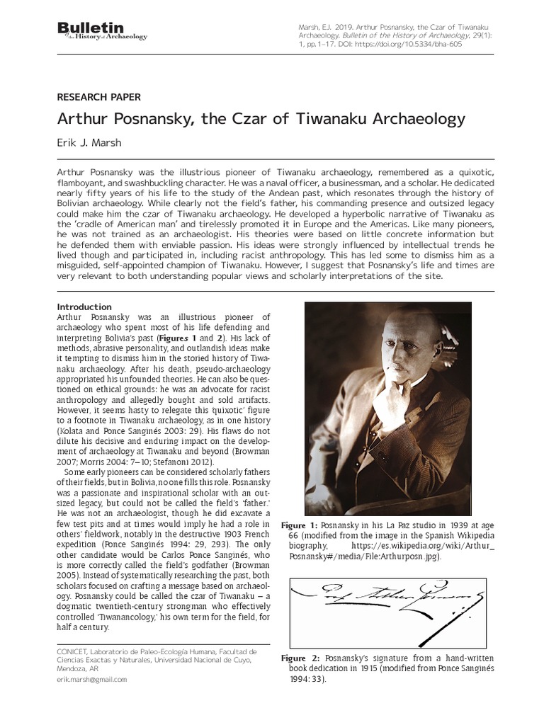 Arthur Posnansky, The Czar of Tiwanaku Archaeology: Bulletin | PDF ...