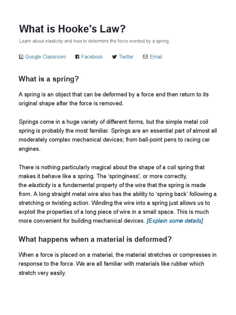 What Is Hooke's Law (Article) Khan Academy PDF Deformation