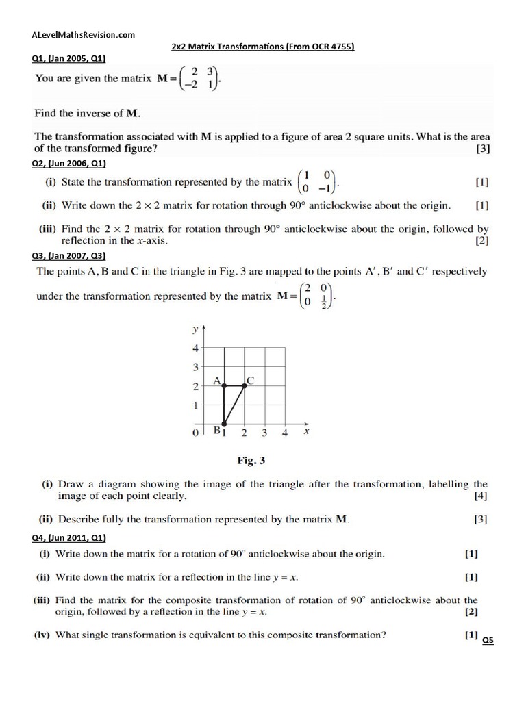 Matrices 2x2 Transformations Exam Questions PDF