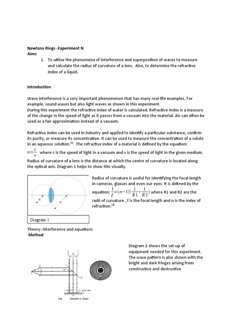 Newtons Rings - Experiment N Aims | PDF | Refractive Index | Refraction