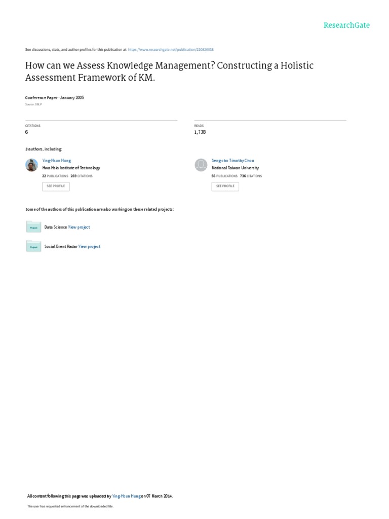 Holistic Framework for Assessing KM | PDF | Knowledge Management ...
